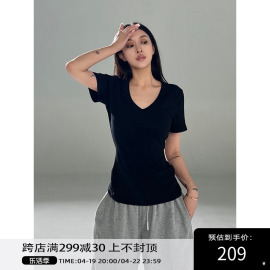 angelapopewang美式辣妹时尚百搭黑色，v领短袖t恤女夏季tee