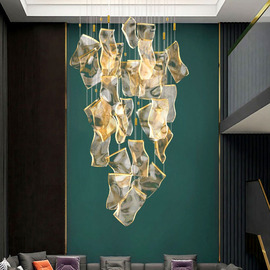 复式楼大吊灯简约现代北欧轻奢创意个性楼梯吊灯，艺术客厅餐厅灯饰