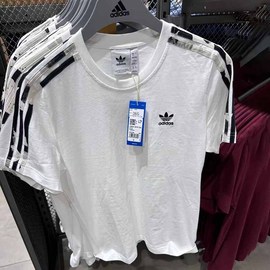 adidas阿迪达斯三叶草短袖，男运动休闲宽松圆领，条纹t恤hk2798