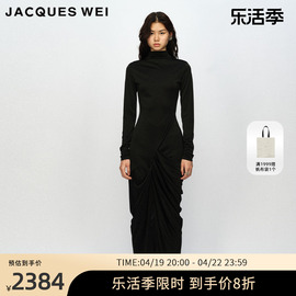 法式小黑裙jacqueswei设计师，店23aw秋冬褶皱开衩连衣裙