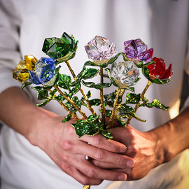 水晶玫瑰花摆件送女生老婆生日，结婚周年纪念日创意情人节礼物