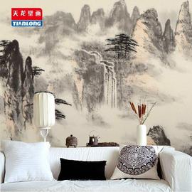 新中式水墨家居酒店背景影视墙，古典山水壁纸壁画定制壁纸无缝墙布