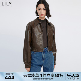 lily2024春女装帅气美拉德穿搭时尚通勤休闲pu皮短外套皮夹克