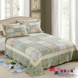 绿色韩式清新真拼纯棉水洗，被绗缝被空调被床盖三件套四件