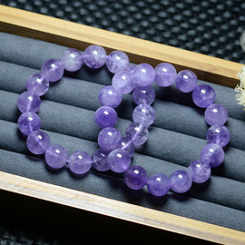 天然薰衣草紫水晶手链单圈女浅紫色紫锂辉色甜美紫色水晶手串礼物