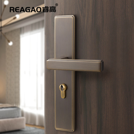 睿高新中式全铜门锁静音，磁吸中式连体门把手，美式室内卧室房门锁具