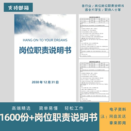 各行业岗位职责说明书，模板责任描述公司企业，部门员工核心职能素材