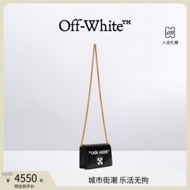 off-white女士黑色金属链条肩带，磁扣翻盖手提包