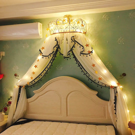 欧式公主床幔重工镶珠子波浪，床头帘仿麻纱，家用样板房纱新中式含架