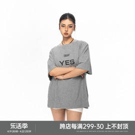 BLACKBB/美式条码印花垫肩短袖T恤男女夏季宽松休闲圆领纯棉半袖