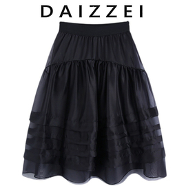 daizzei~2024夏黑色(夏黑色，)桑蚕丝蓬蓬半身裙女松紧腰中长款a字短裙