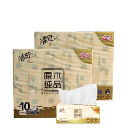 清风BRA4SCN1原木纯品抽纸120抽10包/提软包装餐巾纸面巾纸实惠装