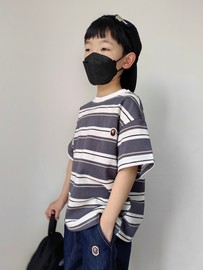 儿童短袖t恤2024夏季日系男女童装，中大童上衣猴子条纹衫棉透