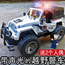 仿真大号JEEP吉普越野汽车模型警察车110儿童玩具可开门男孩公安