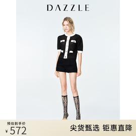 dazzle地素奥莱夏季法式小香风，镂空撞色短袖针织开衫上衣女