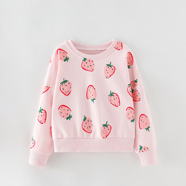 女童草莓卫衣品牌童装儿童粉红长袖ｔ恤宝宝洋气套头衫女孩衣服潮