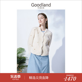 goodland美地女装冬季短款爱心，钉珠羊皮毛，一体皮草保暖外套