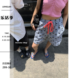 LONSLAN 夏日休闲家居绑带hellokitty可爱印花短裤宽松运动睡裤女