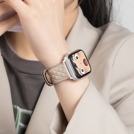 适用iwatch8苹果S9手表applewatch9表带S8真皮S7菱格纹SE时尚7高级S66代小众5创意4男女运动智能watchs