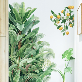 可移除墙贴纸植物芭蕉叶花树房门贴纸防水背景墙装饰布置卧室床头