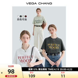 VEGA CHANG短袖t恤女夏装 2024年设计感小众字母印花T恤上衣