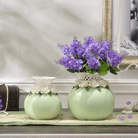 家居饰品陶瓷工艺花瓶新房装饰摆件创意时尚镂空薄荷绿花瓶