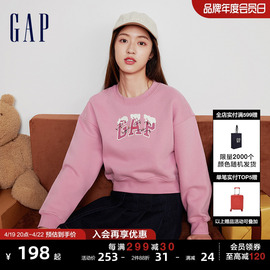 gap女装春秋logo抓绒，圆领落肩运动卫衣，甜美风元气休闲上衣417080