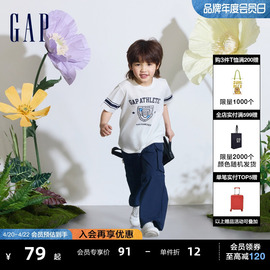 gap男童2024夏季纯棉数字logo短袖，t恤复古风儿童装上衣890534