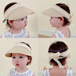 婴儿遮阳帽防紫外线男童空顶帽，防晒女宝宝，草帽公主太阳帽儿童蕾丝