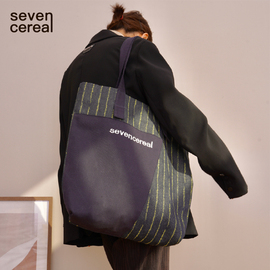 七谷|拼色帆布包，手提袋环保购物袋，外出拎包大容量上课上班单肩包