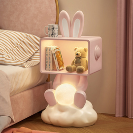 创意儿童房床头柜小型收纳台灯兔子女孩，卧室卡通可爱现代简约女童