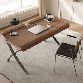 高级感书桌意式极简家用书房，简约办公桌胡桃木，饰面现代轻奢电脑桌
