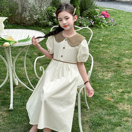 娃娃领女童连衣裙，法式高级感森林系，纯色舒适夏季薄款2024