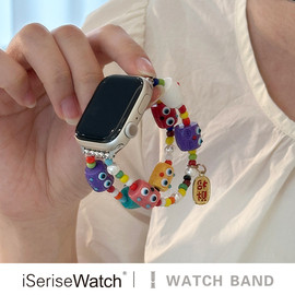 iserisewatch适用于applewatchs9表带彩色小怪兽多巴胺表带可爱苹果手表8se创意手链iwatch8夏天串珠小众