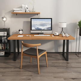 实木台式电脑桌家用书桌简约卧室桌子北欧办公桌，长条电竞桌工作台