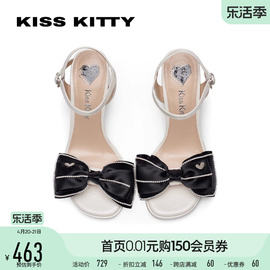 kisskitty斩男高跟鞋一字式扣带蝴蝶结仙女风，一字带凉鞋女夏季