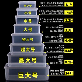 保鲜盒透明塑料盒子，长方形冰箱冷藏专用密封食品级收纳盒白色商用