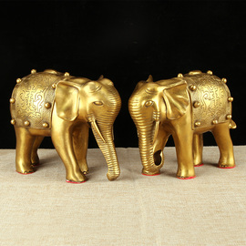 纯黄铜大象摆件一对铜象家居客厅酒柜办公室全铜吸水象装饰工艺品