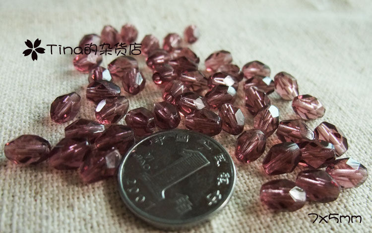 日本KIWA贵和制作所 DIY 捷克水晶切面枣型7x5mm烟紫/ 葡萄紫
