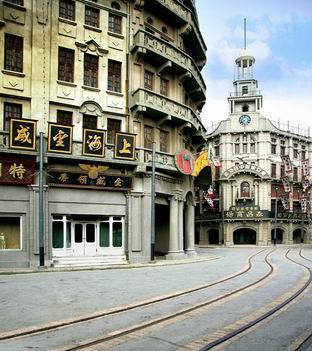 热销无缝布数码摄影背景布主题白画布PP纸老上海街道背景CM-0750