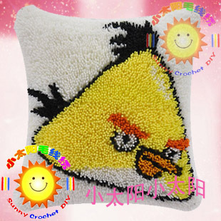 段段绣/毛线绣/绒绣/钩针绣/抱枕靠枕 垫愤怒的小鸟-黄(2件包邮