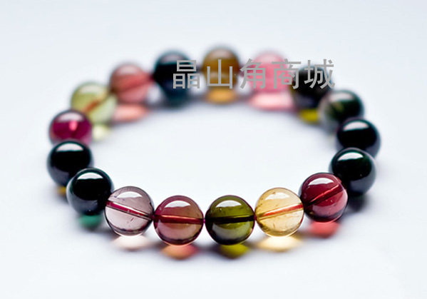 晶山角商城天然碧玺圆珠手链（玻璃体）12mm