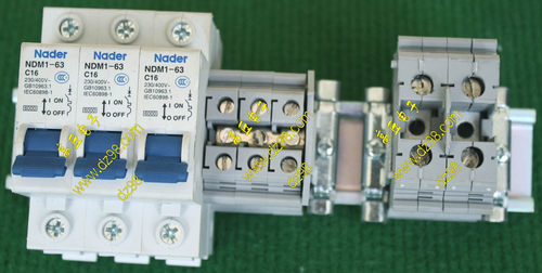 Nader良信NDM1-63 C16空气开关3只连5端接线排 组件