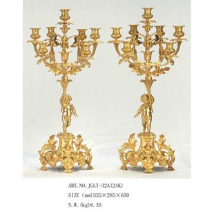 镀金24k 铜雕塑家居装 摆设 精美铜铸蜡烛台 仿古 饰促销 欧式