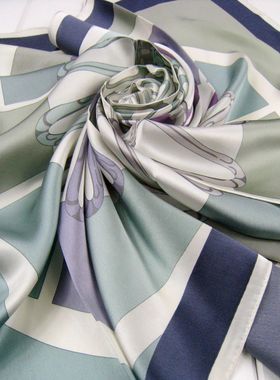 100%桑蚕丝围巾 真丝丝巾 素绉缎真丝大方巾春秋女HT1033灰色