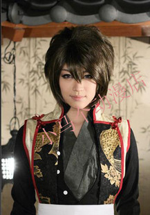 cosplay假发*薄樱鬼冲田总司cos假发*自然黑色微卷蓬松短发假发