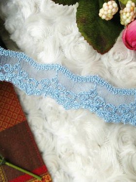 61D 特价客供 天空蓝色 网底细丝麻线绣蕾丝花边 2.5cm宽2.2元1米