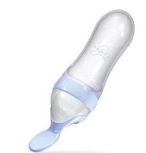 美国Nuby努比自然乳感 硅胶勺挤压勺米糊勺 90ML带底座