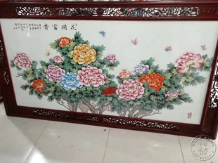 名家手绘粉彩牡丹画客厅特大陶瓷画花开富贵 景德镇陶瓷瓷板画中式