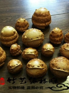 精品竹根雕满钉修钉金蟾雕刻手把件挂件 抛突钉蟾蜍摆件 文玩收藏